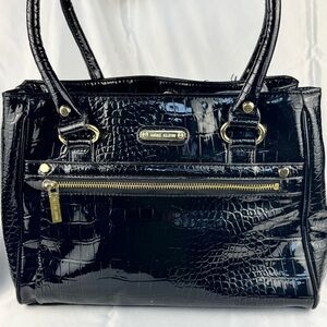 Anne Klein Black Croc-Embossed Tote Bag